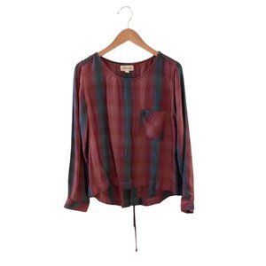 CLOTH & STONE Plaid Lace up Back Long Sleeve Top. Size M